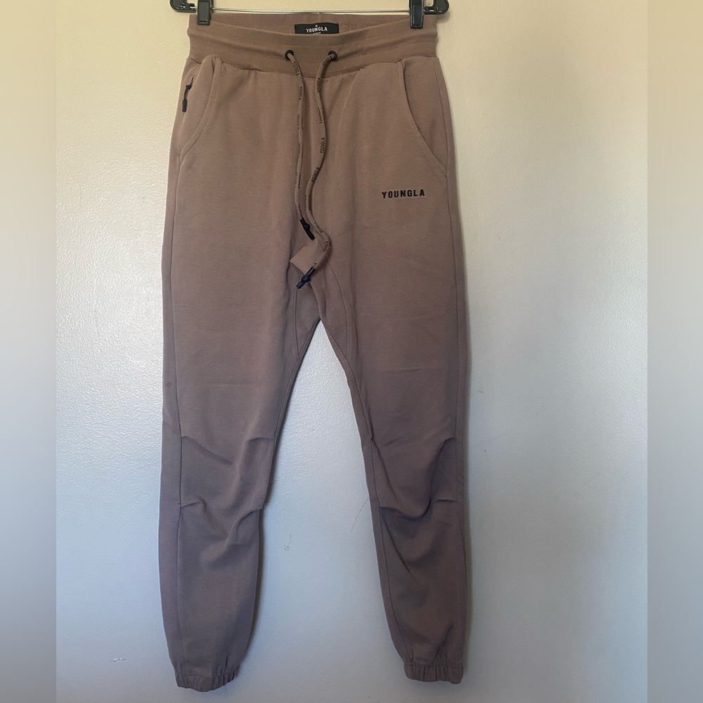 YoungLA Men's Light Brown/ Tan Joggers with Pockets Size Medium EUC